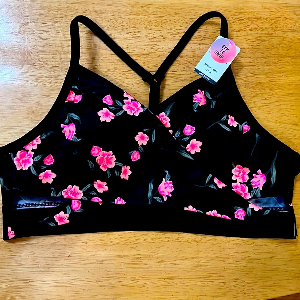 Victoria Secret “Pink” sport gym to swim medium NWT Black floral print